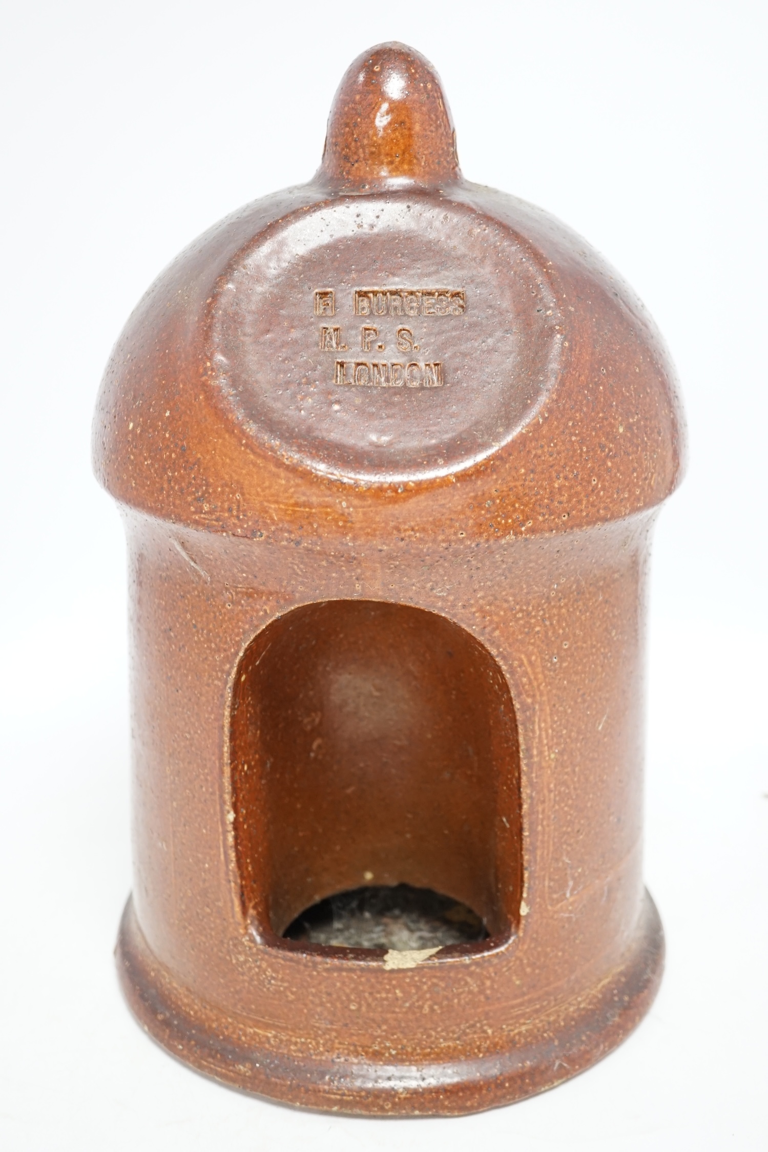 A late Victorian salt glazed bird feeder, and a dairy bowl, feeder 39cm high. Condition - both have chips